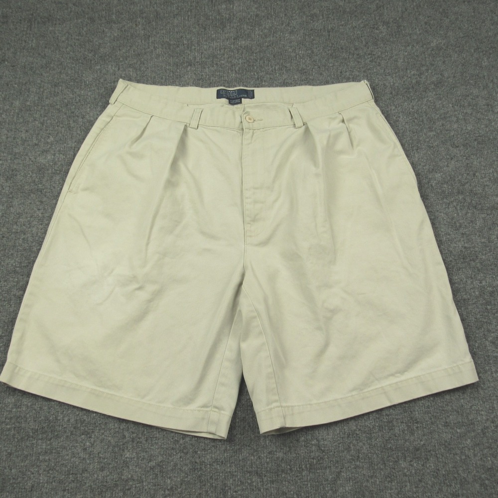 Polo Ralph Lauren Tyler Short Mens 38x9 Ivory Cream Pleated Chino Cotton Preppy - Picture 1 of 11